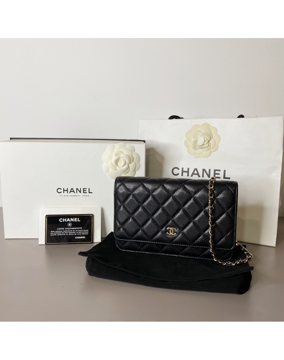 CHANEL Classic Wallet on Chain (WOC) in Black Caviar - GHW (29 Series)