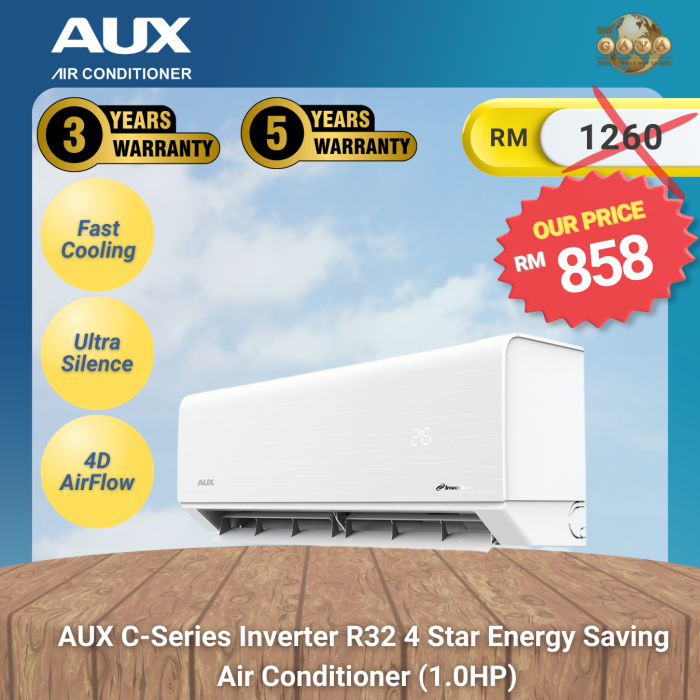 AUX New R32 – C-Series INVERTER Air Conditioner (1.0HP) 4 Star Energy ...